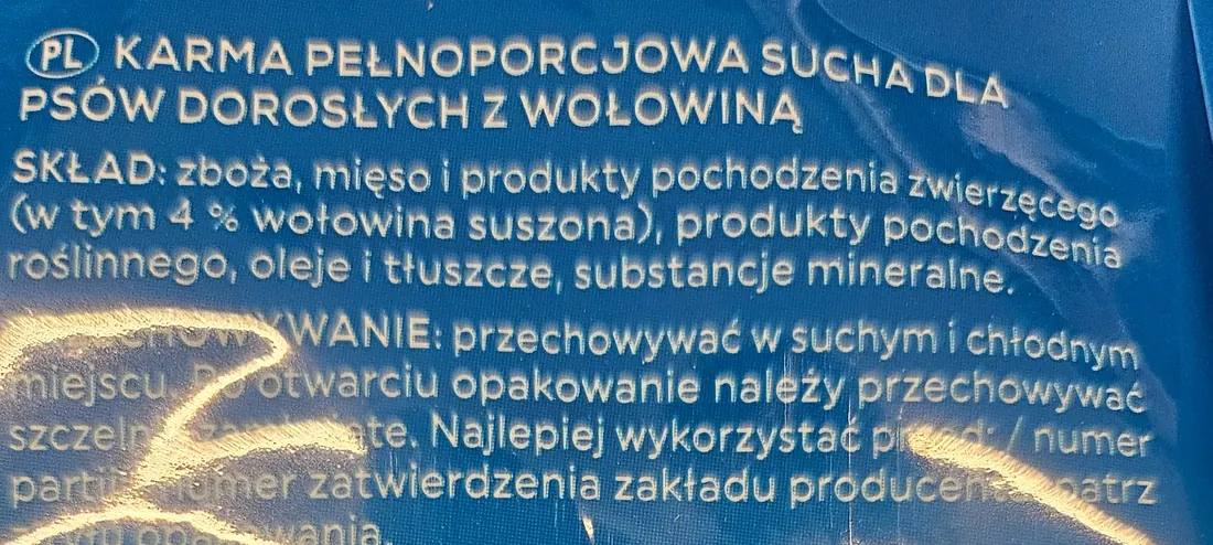 skład karmy dla psa z wołowiną